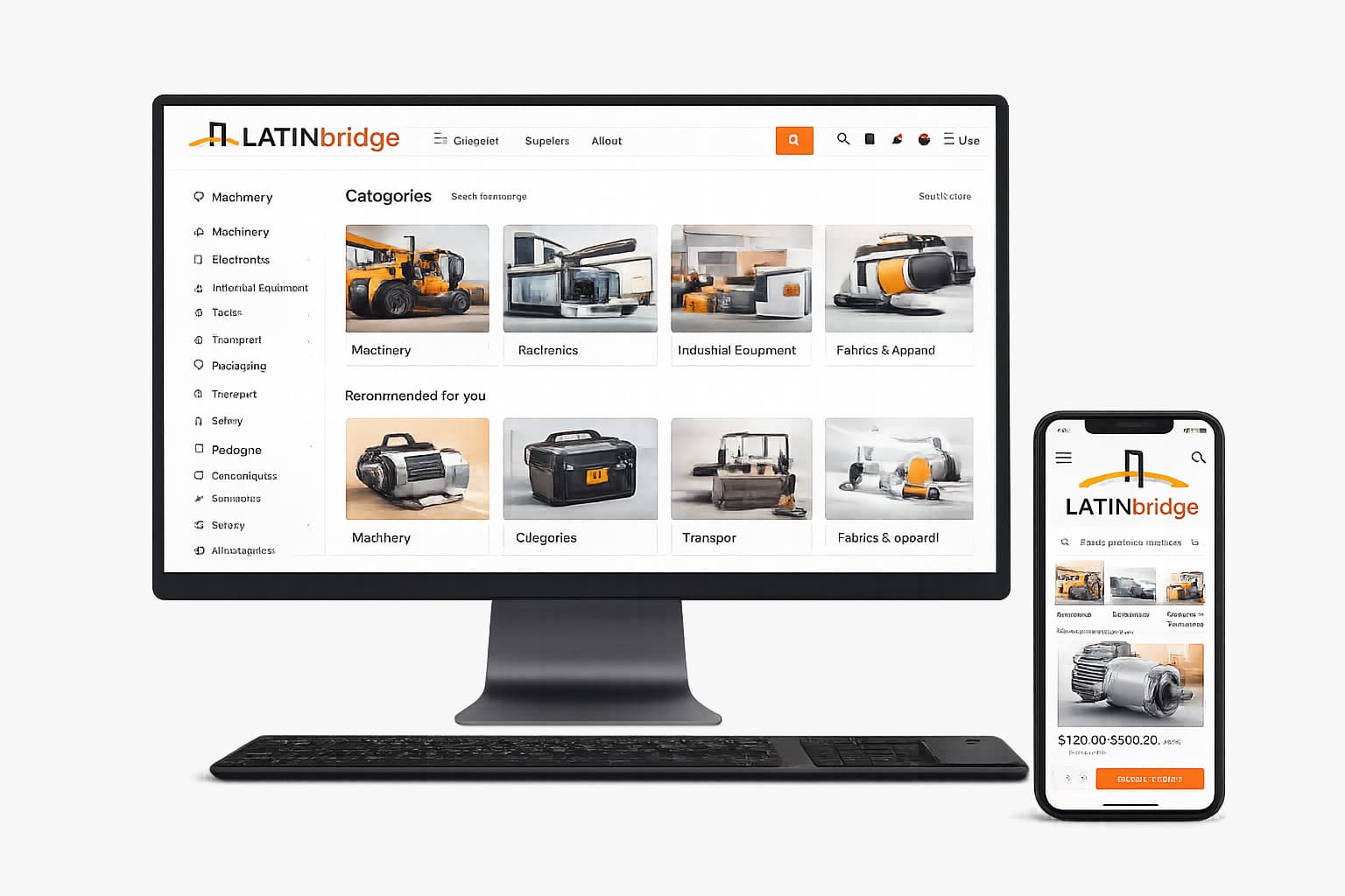 LATINbridge marketplace platform — desktop and mobile